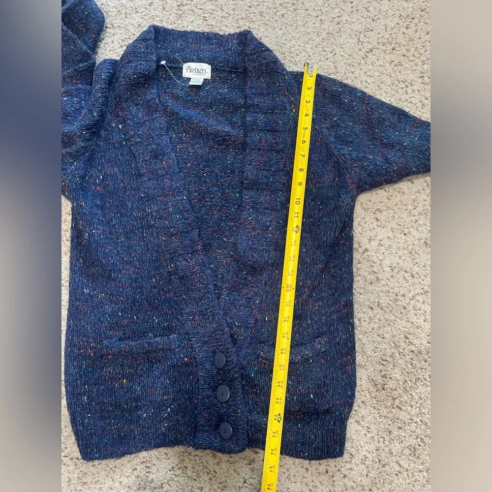 VNTG  Women's Small Blue Multi Color Knit Cardigan Sweater Scandi Grama‎ Preppy